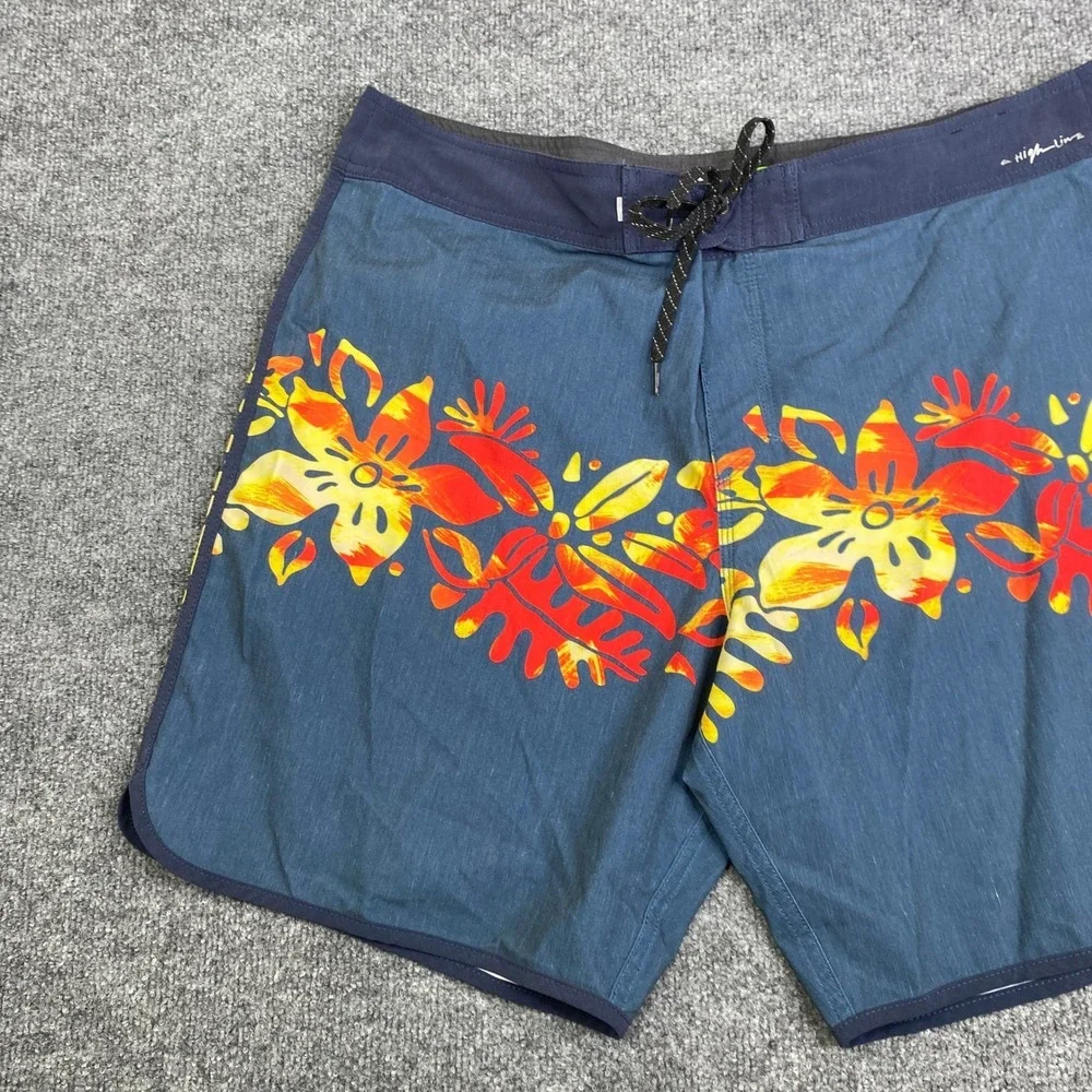Quiksilver Highline Mens Board Shorts Blue Floral Tropical 4-Way Stretch Size 38